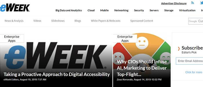 Screenshot of Deque piece on e-week homepage