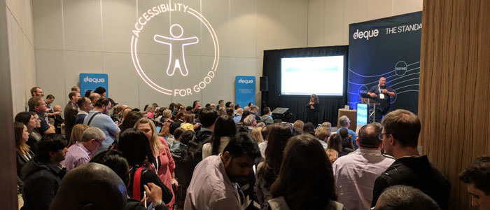 A group of CSUN attendees seated at a presentation