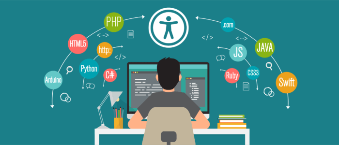 Developer coding with an a11y symbol