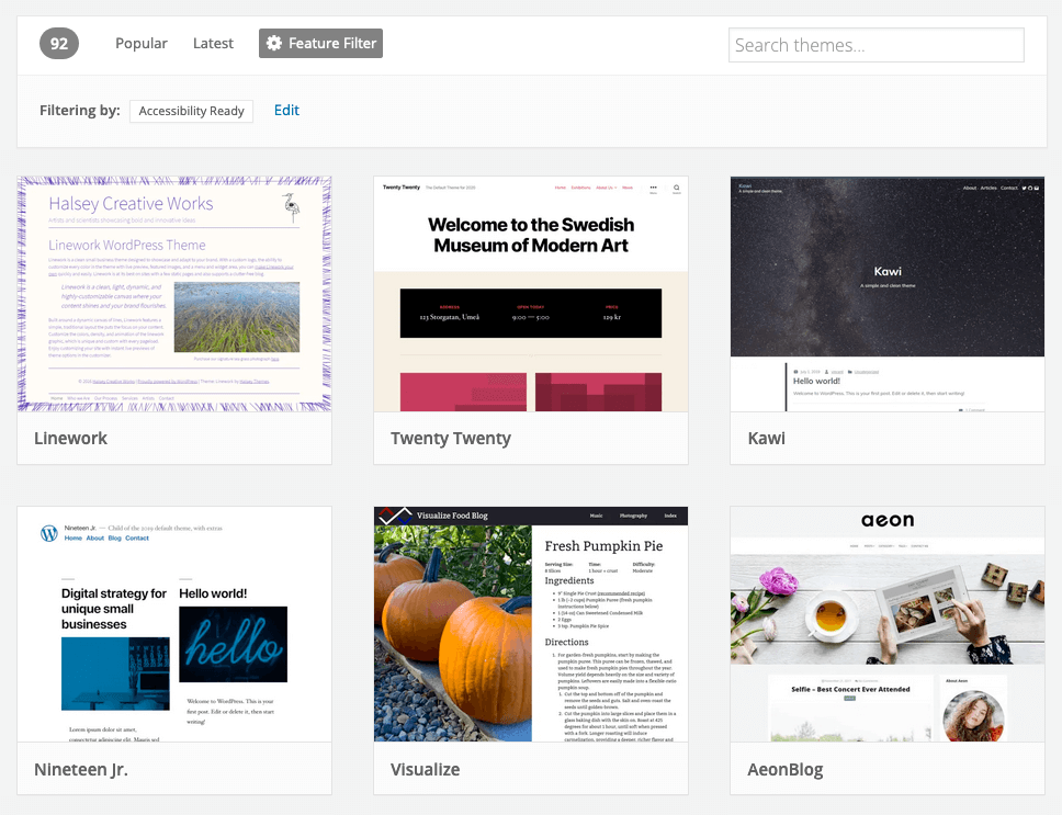 A listing of the WordPress.org themes tagged "accessible"