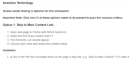 Screenshot of the axe Auditor UI displaying a checkpoint for manual testing with instructions to test using NVDA in Mozilla Firefox