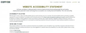 Screenshot of Canvas website's accessibility statement.