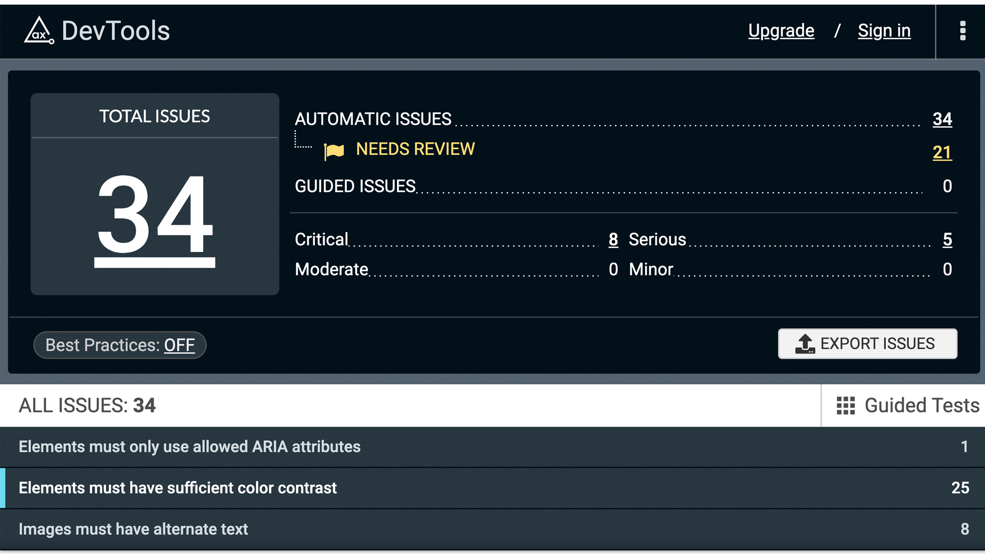 Configuring the axe DevTools Extension