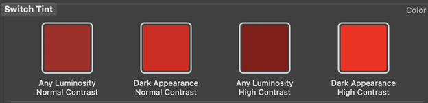 Switch tint options with dark mode enabled
