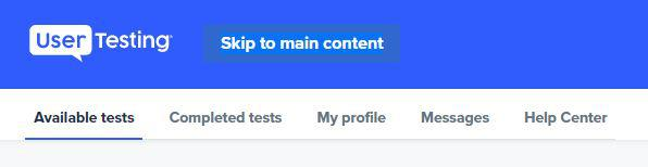 Screenshot of the UserTesting UI displaying a skip link.