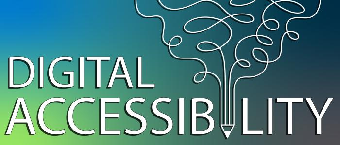 An illustration of the word "digital accessibility" with a pencil replacing the letter "i"