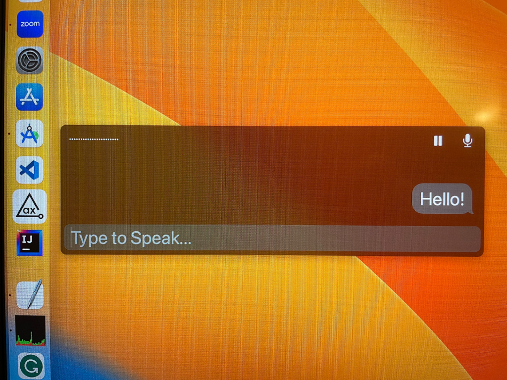 Screenshot of Live Captions on MacOS Ventura with Type to Speak feature.