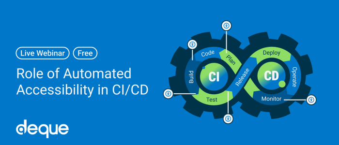 CI/CD gears with accessibility symbols in it next to banner text that reads the Role of Automated Accessibility in the CI/CD