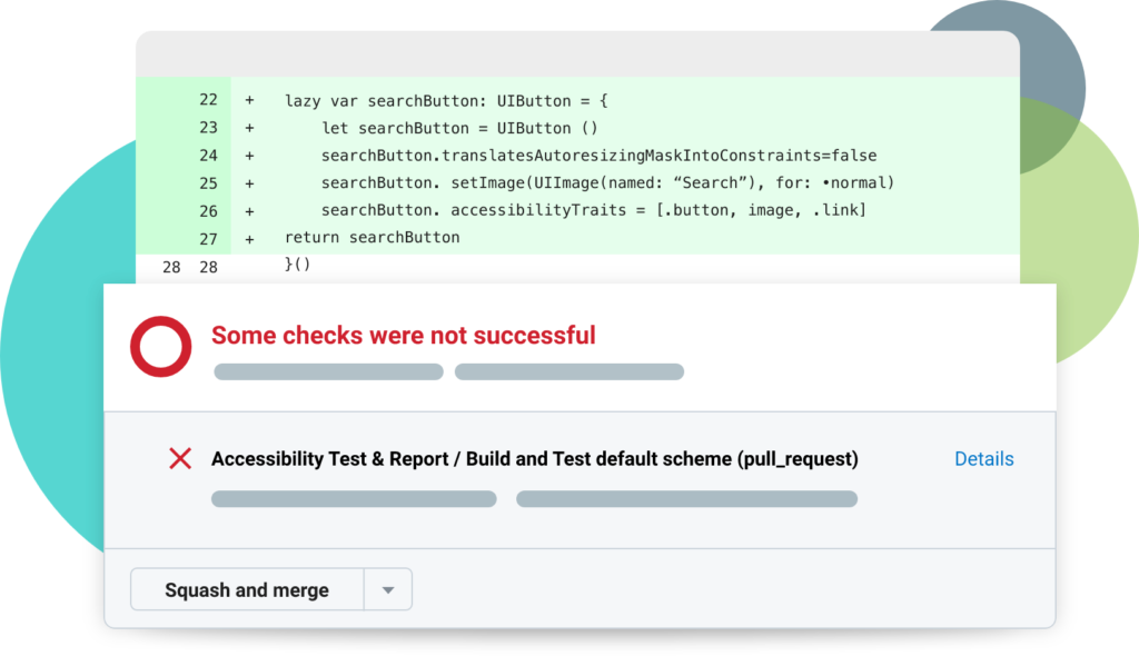 A warning message shown within a CI/CD pipeline. The message explains that accessibility checks within an automated test were not successful.