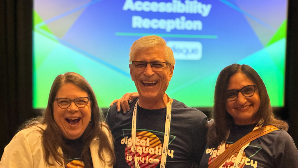 Deque's Glenda Sims, Dan Bass, and Preety Kumar at the Accessibility Reception