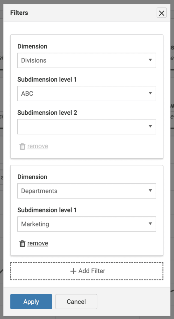 axe Reports 2.0 dimensions filtering